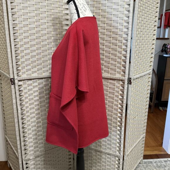 Talbots Embellished Ruana Cape XS/S Red Wool Blend Rhinestone Button Pockets NEW - Picture 2 of 8